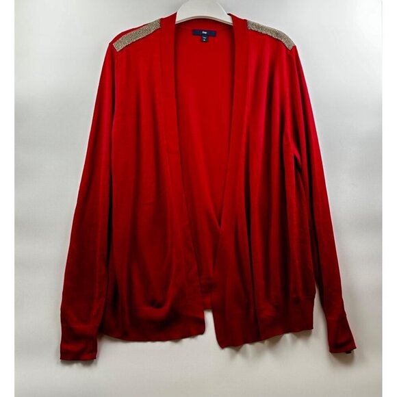 GAP Women's Open Draped Cardigan Gold Detail on Shoulders Red XL - Picture 2 of 6